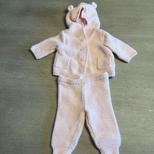 GAP Baby 0–3M Knit Bear Hoodie & Pants Set – Blush Pink